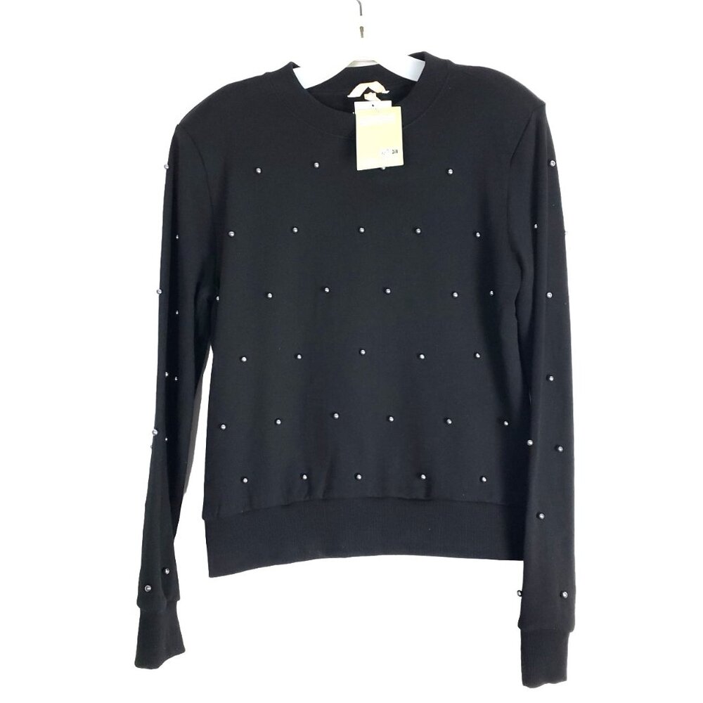 H&M Women Small Pearl Beaded Heavy Cotton Black Sweatshirt NWT
